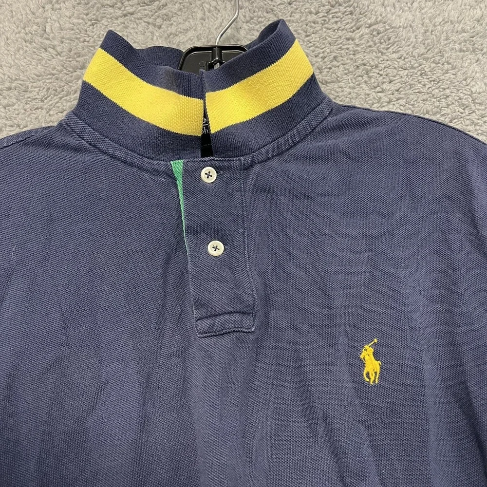 VTG Polo Ralph Lauren Shirt Men's Sz L Blue/Yellow Pony Accent Collar/Placket #3